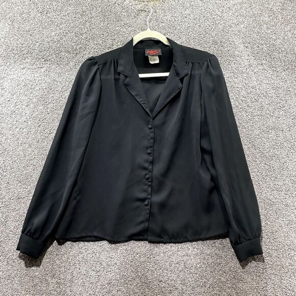 VTG‎ California Spice Blouse Top Women Medium Black Button Up Office Lightweight - Picture 1 of 12